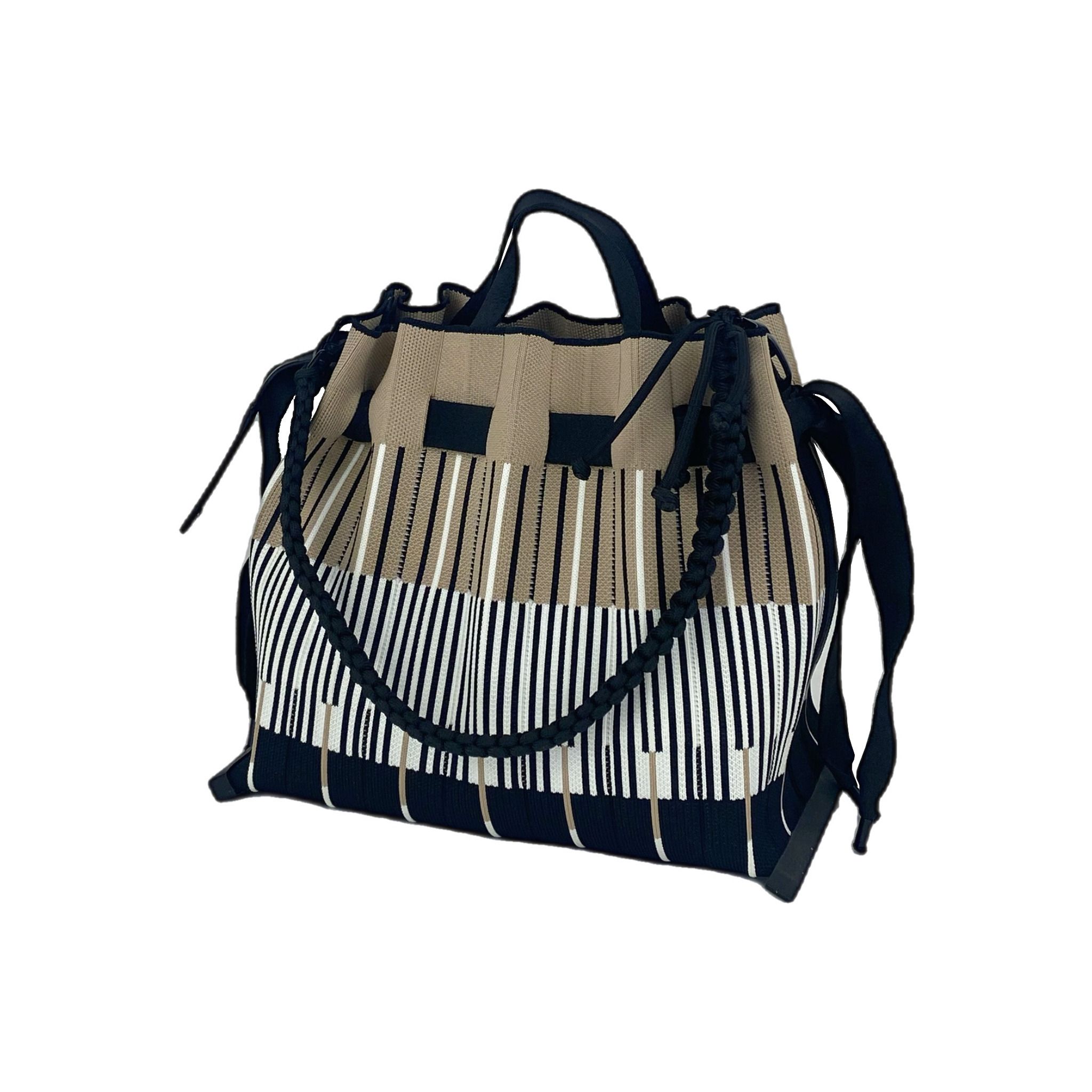 SB_1323 PINSTRIPE BEIGE BOLSO POMPONES